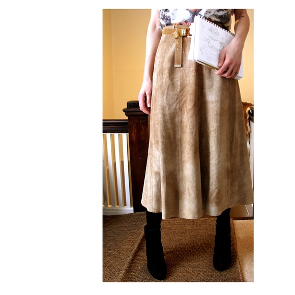 Vintage Dresses & Skirts - [ VINTAGE ] Highwaisted Suede Circle Skirt